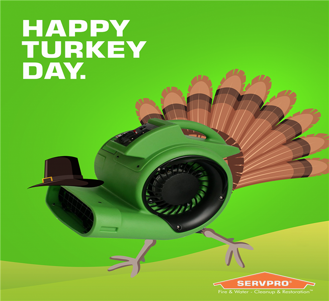 graphic image of a turkey with servpro air cleaner as its body