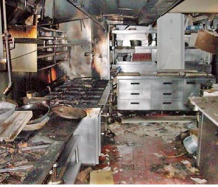 commercial kitchen with fire damage